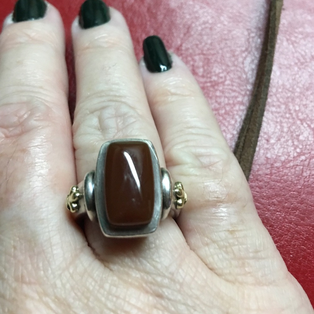 Ann King Sterling Silver Ring Carnelian 14K & .925 Fleur de Lis - Picture 4 of 4